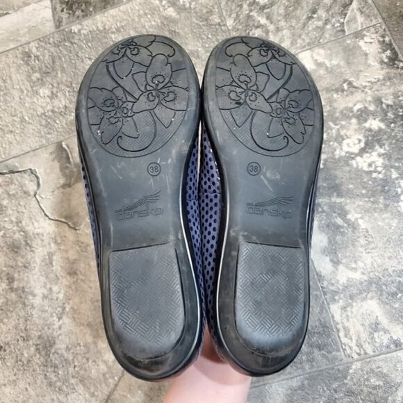 Dansko Olivia Navy Blue Suede Leather Confetti Polka Dot Comfort Loafers 38 - Picture 6 of 7